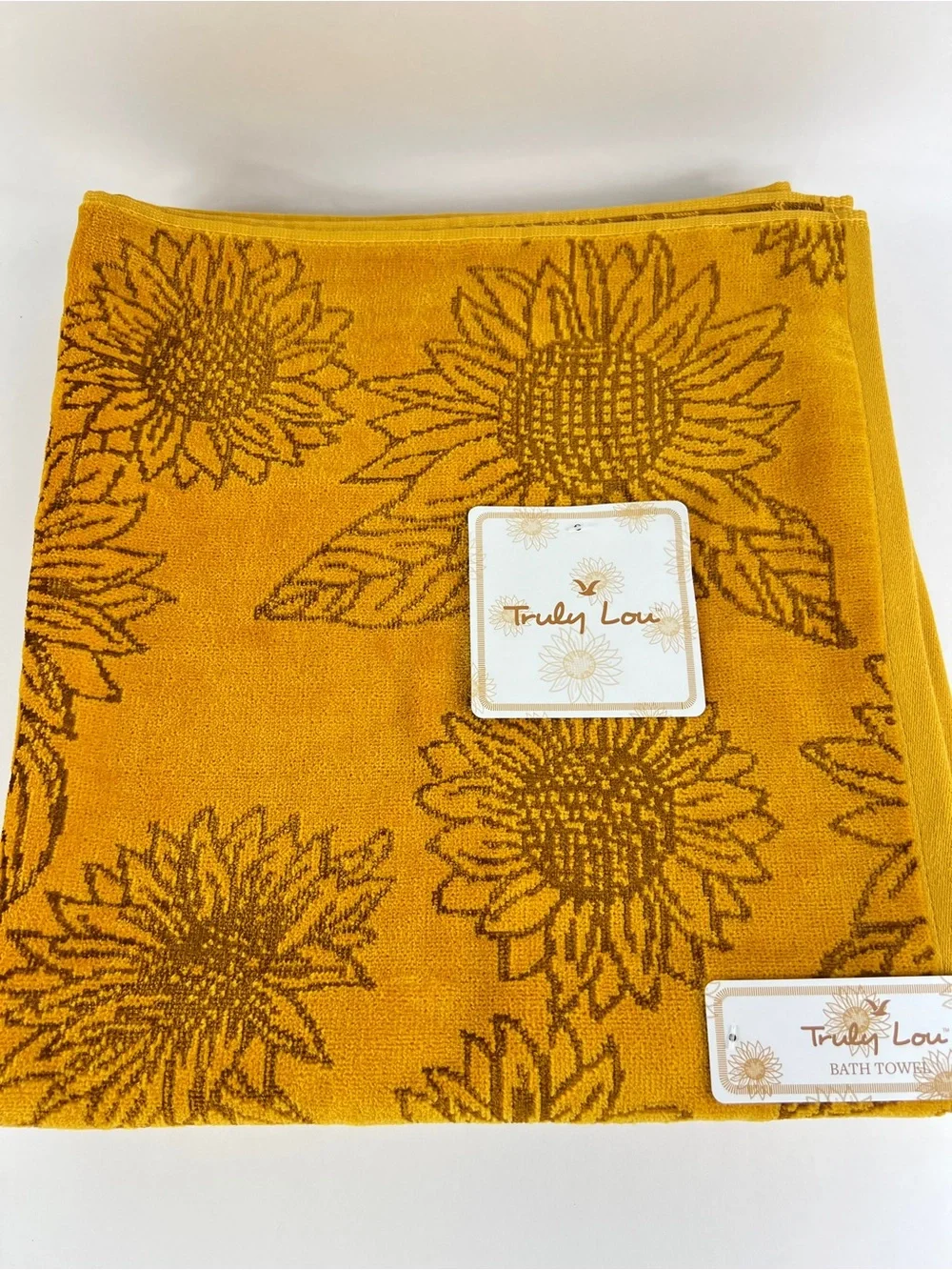 Truly Lou Bath Towels FALL Sunflowers Gold Brown Soft Velour Cotton 2 Pc NEW